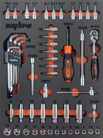 Ombra OMT54STE Набор головок торцевых 1/4" DR 4-14 мм с аксессуарами в EVA ложементе 280х375 мм, 54 предме