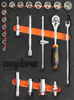 Ombra OMT23STE Набор головок торцевых 3/8" DR 8-22 мм с аксессуарами в EVA ложементе 280х375 мм, 23 предмета