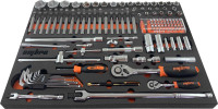 Ombra OMT131STE Набор головок торцевых 1/4" 5-13 мм, 1/2" DR 10-32 мм с аксессуарами и вставками-битами в EVA ложементе 560х375 мм, 131 предмет
